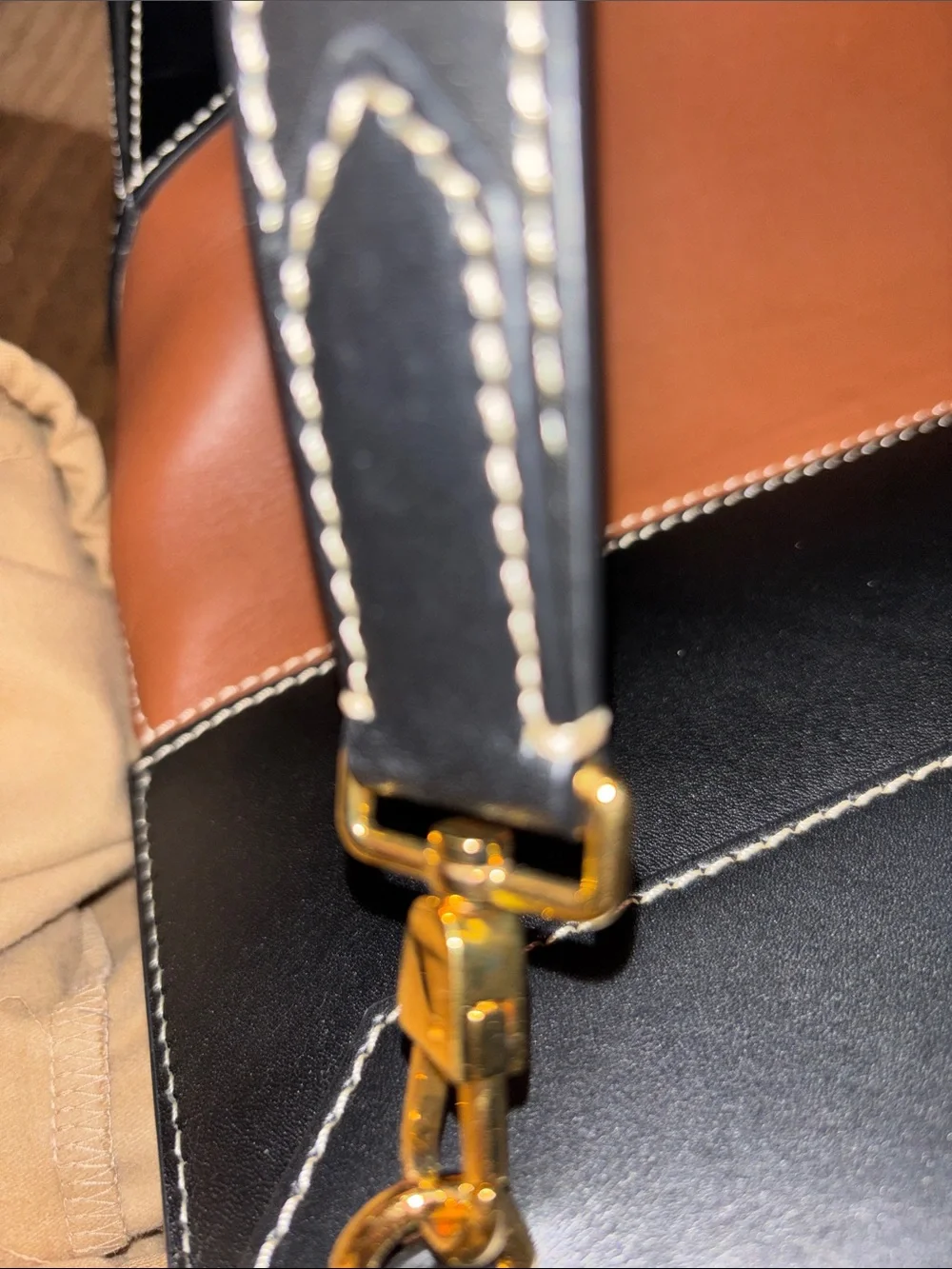 Burberry Leather Tote Bag in Brown, Black and Cream